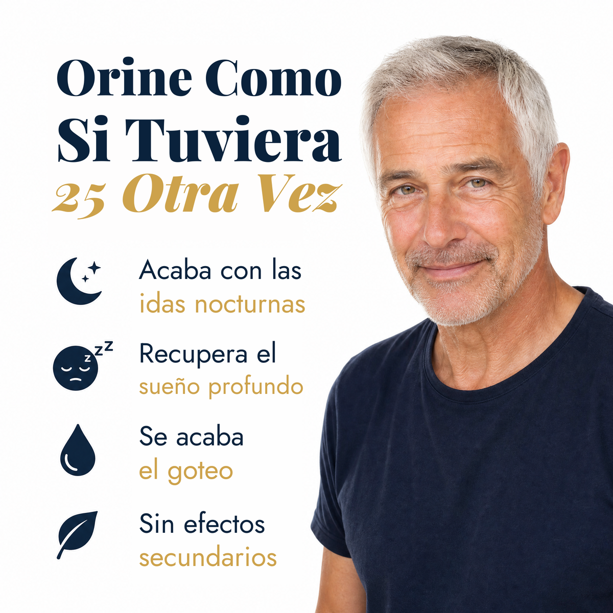 Man in his sixties smiling: fewer night trips, deep sleep, no side effects