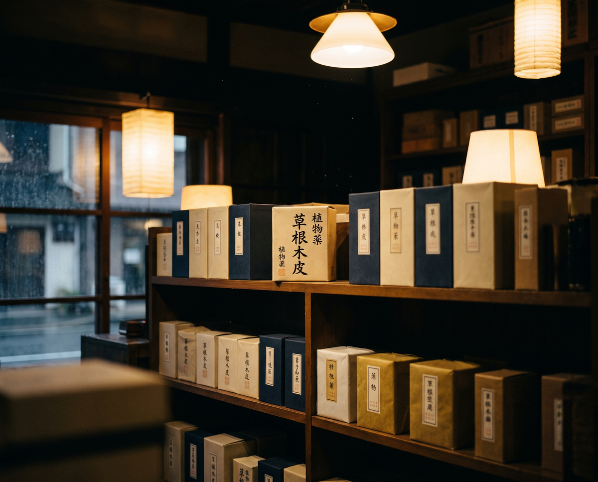 Shelves in a Japanese pharmacy
